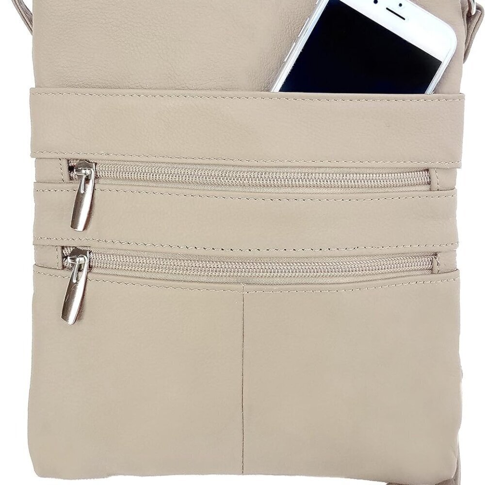 Mini Crossbody Purse Leather Small Travel Bag with Multiple Zippers